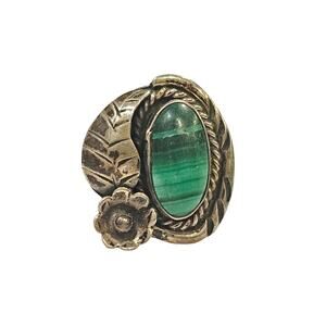 Vintage Navajo Malachite Sterling Silver Ring - Size 5.5
